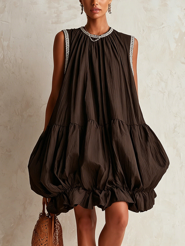 Brown Bubble-Hem Mini Dress