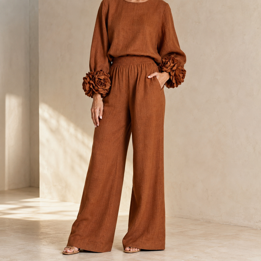 Evelyn | Elegant Floral-Cuff Trouser Set