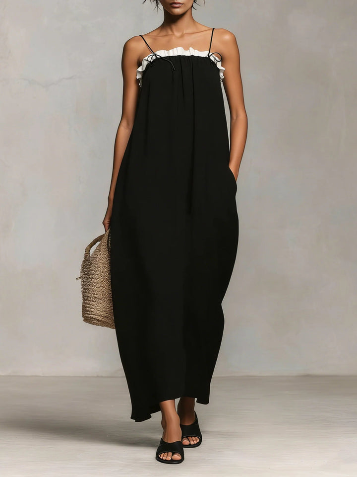 Mirelle™ | Maxi Dress with Colour Blocking and Thin Straps