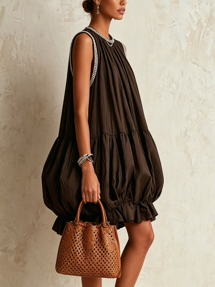Brown Bubble-Hem Mini Dress