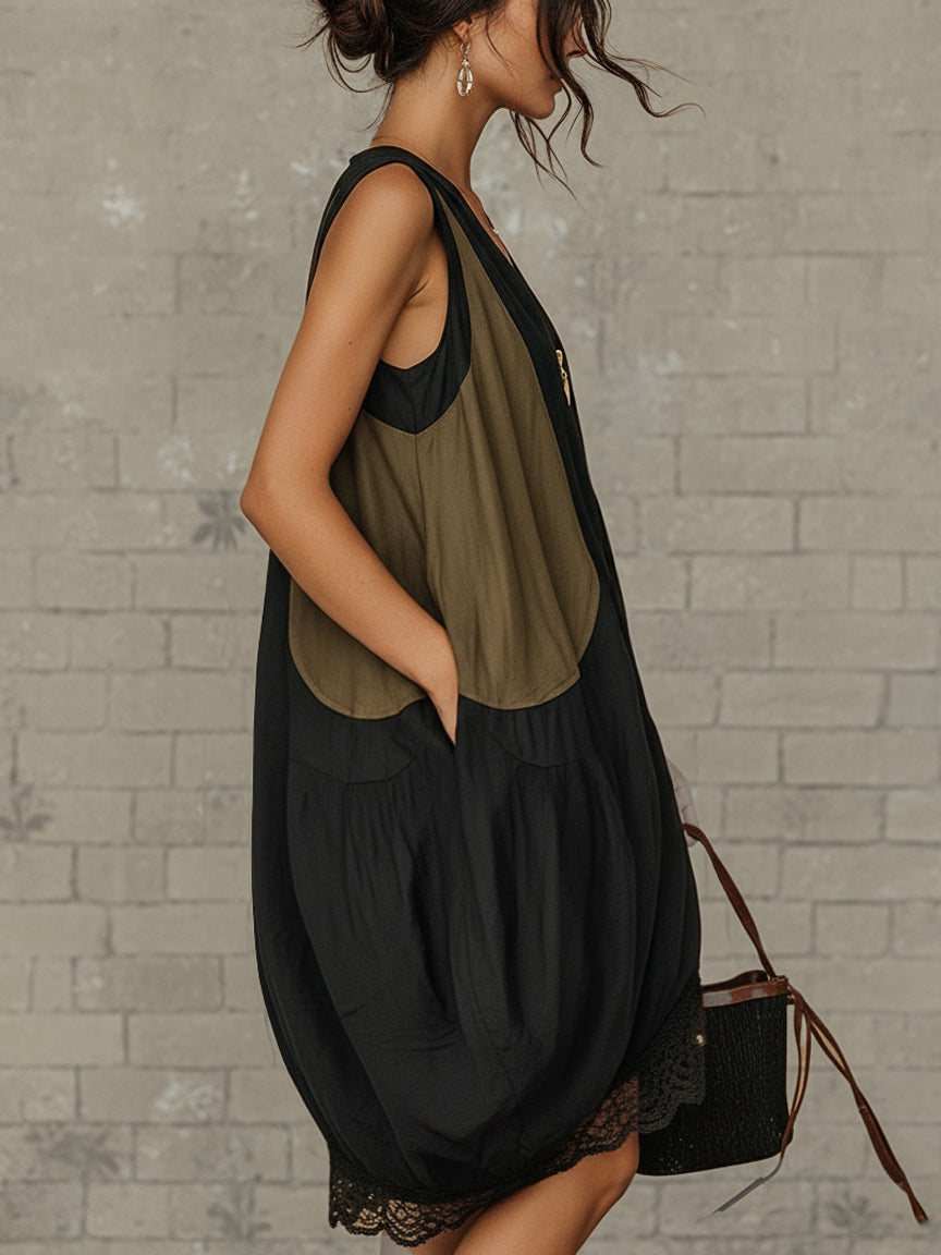 Black Colour-Block Zip-Front Mini Dress