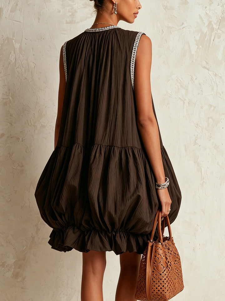 Brown Bubble-Hem Mini Dress