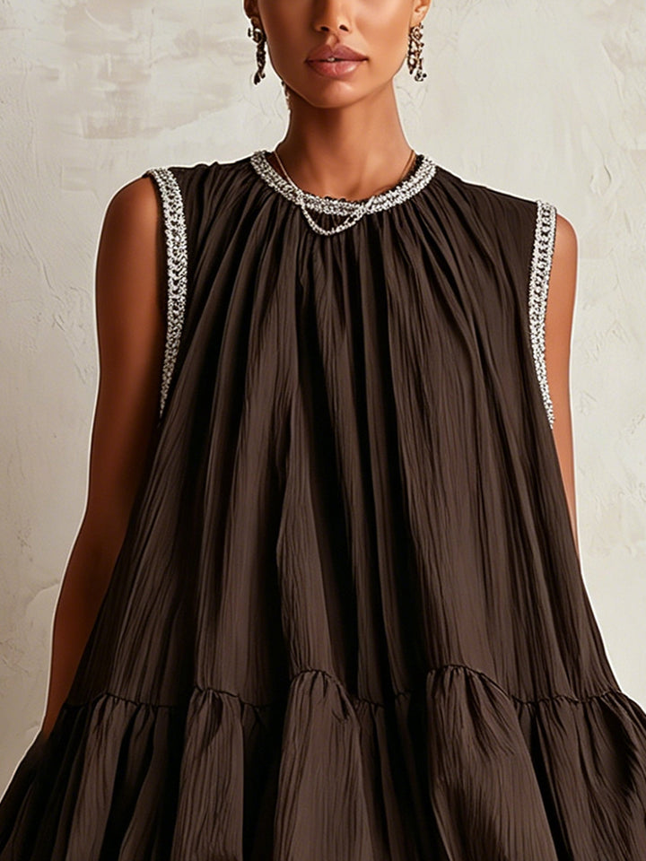 Brown Bubble-Hem Mini Dress