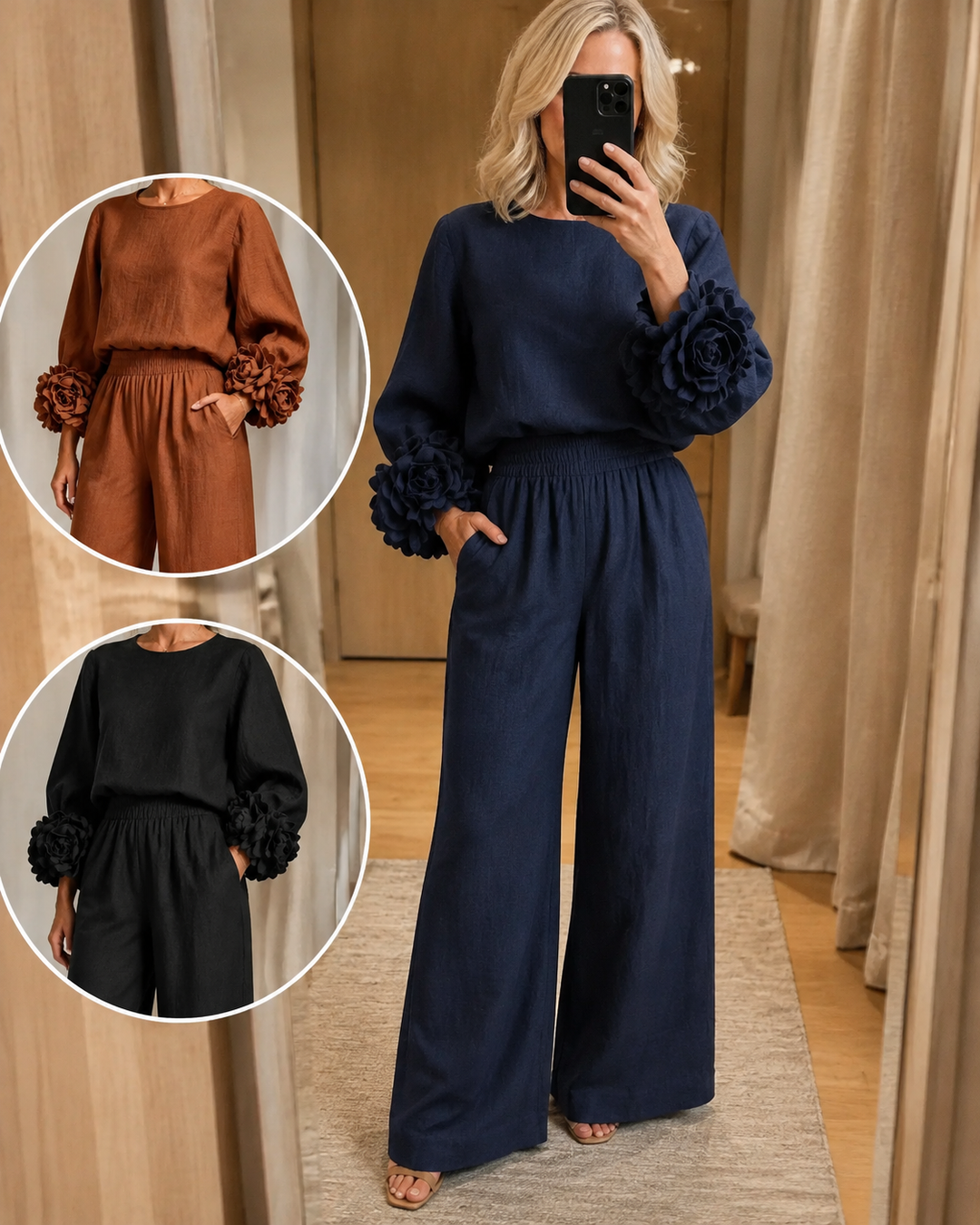 Evelyn | Elegant Floral-Cuff Trouser Set
