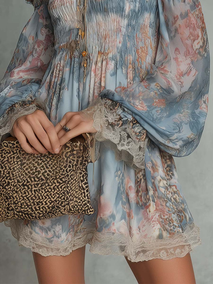 Romantic Floral Off-Shoulder Chiffon Mini Dress