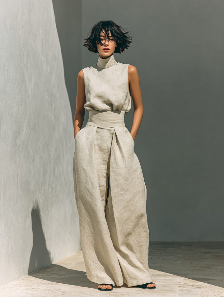 Maria™ | Complete Set with Tank Top and Wide-Leg Cotton-Linen Trousers