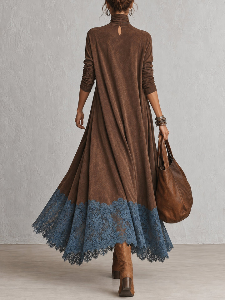 Brunella Lace-Hem Suede-Effect Maxi Dress