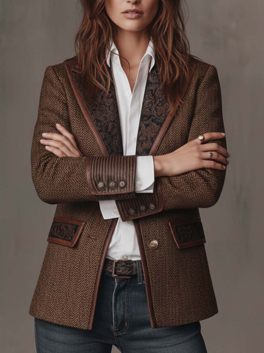 Doris Herringbone Paisley Blazer