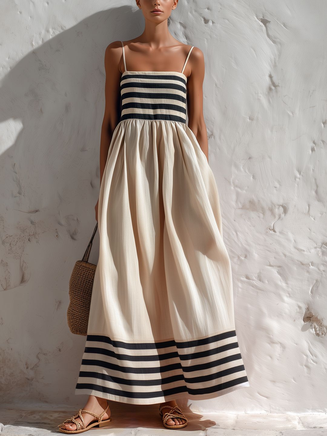 Ortensia dress with black and beige stripes