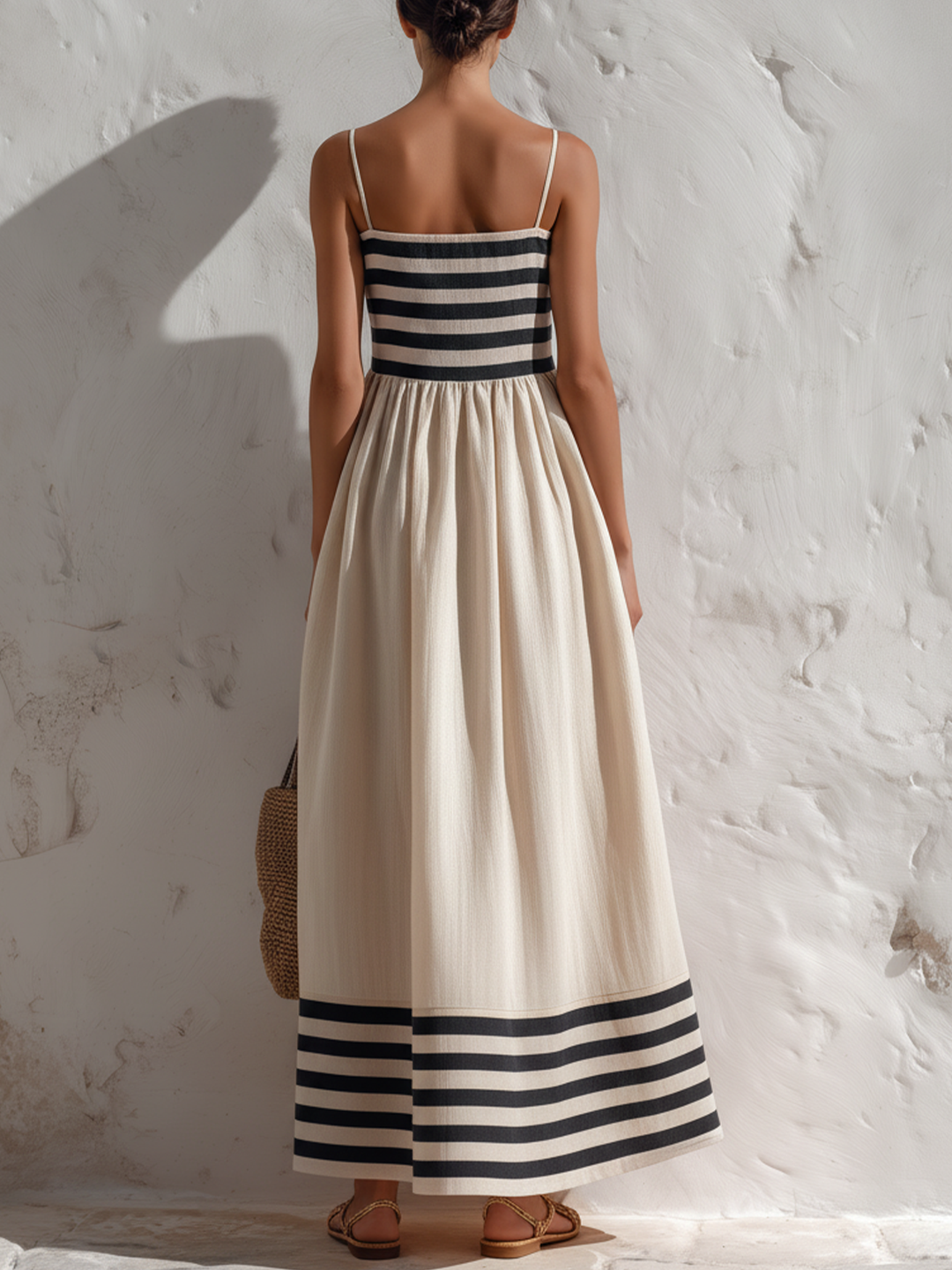 Ortensia dress with black and beige stripes