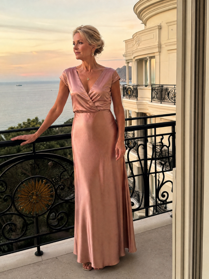 Samouse Cap Sleeve Wrap Bodice Maxi Dress by Roseworth London