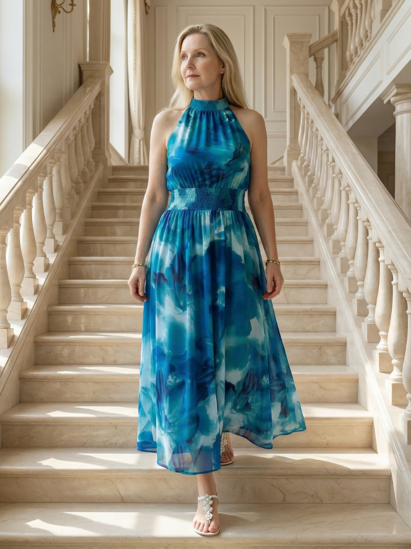 Sylin Gathered Halter Midi Dress by Roseworth London