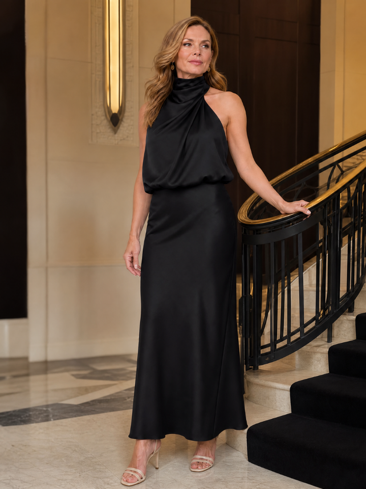 Nopal Sleeveless Draped Neck Midi Dress by Roseworth London