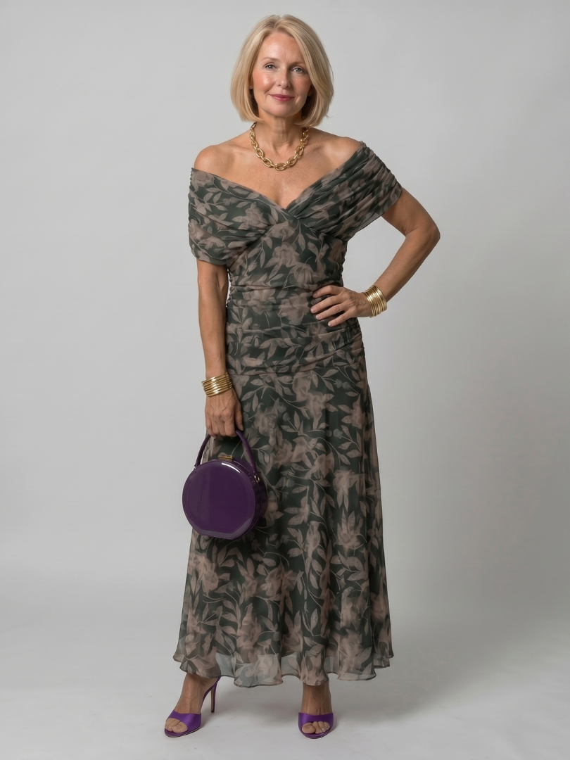 Calen Off Shoulder Flow Midi Dress by Roseworth London