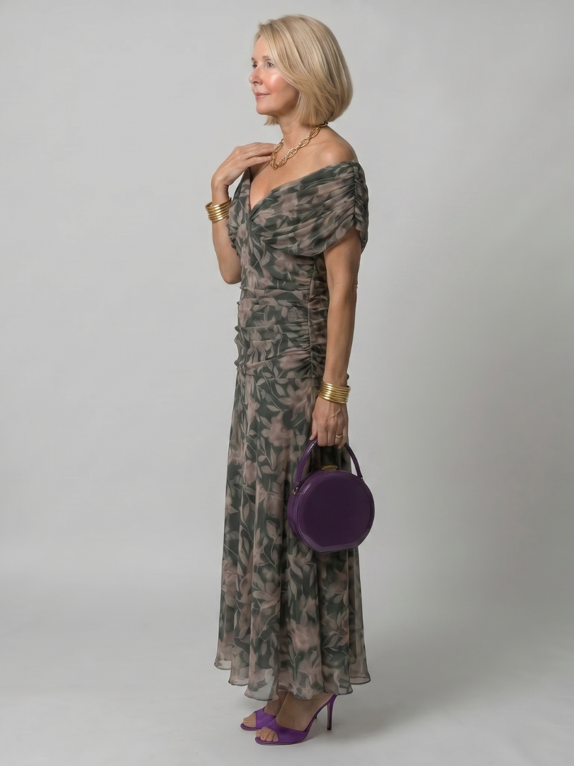 Calen Off Shoulder Flow Midi Dress by Roseworth London