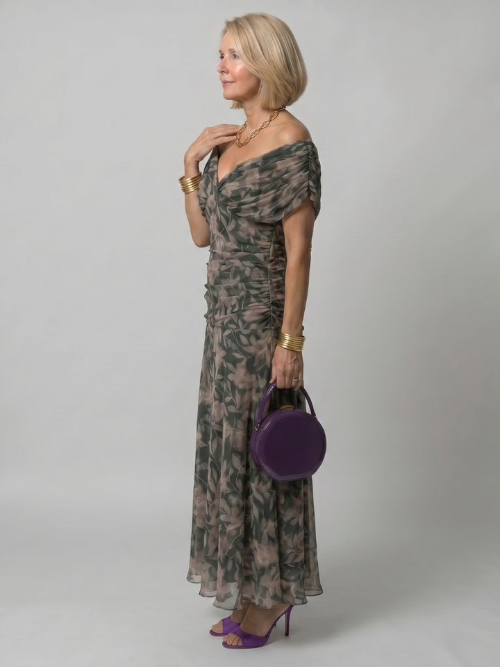 Calen Off Shoulder Flow Midi Dress by Roseworth London