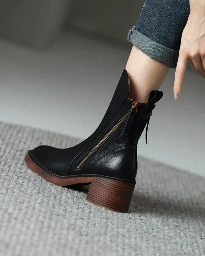 Pernelle Leather Block-Heel Boots