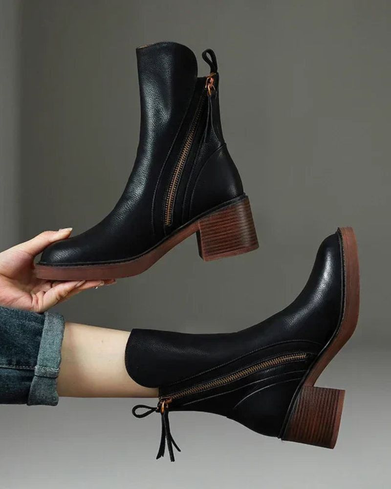 Pernelle Leather Block-Heel Boots