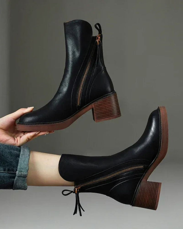 Pernelle Leather Block-Heel Boots