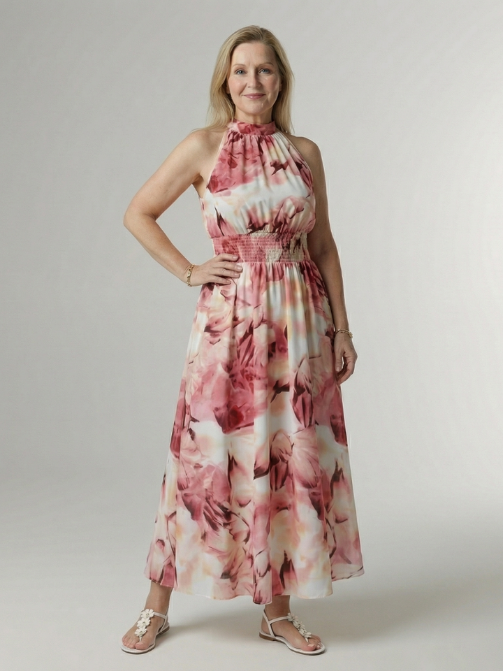 Sylin Gathered Halter Midi Dress by Roseworth London