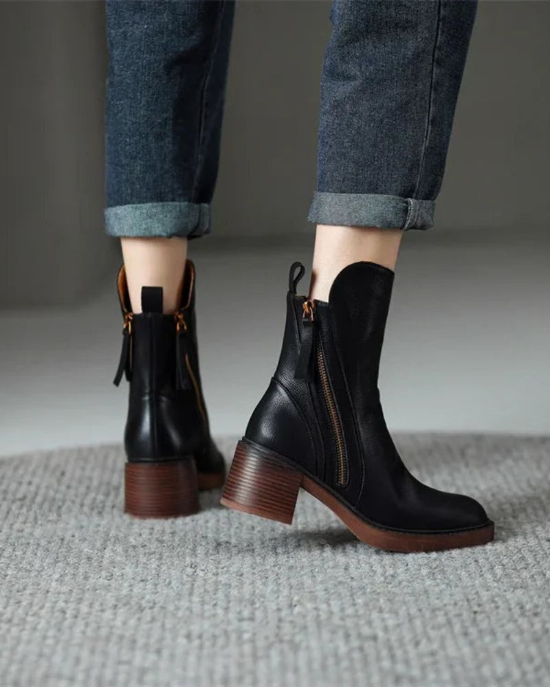 Pernelle Leather Block-Heel Boots