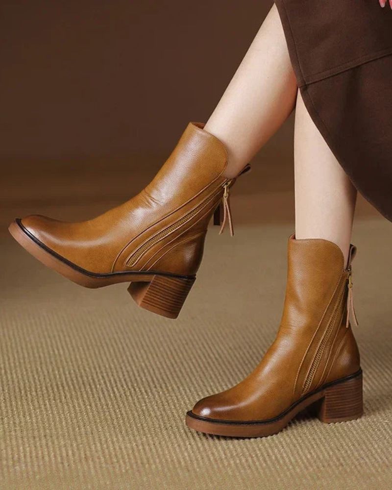Pernelle Leather Block-Heel Boots