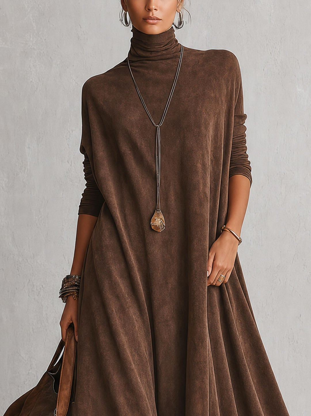 Brunella Lace-Hem Suede-Effect Maxi Dress
