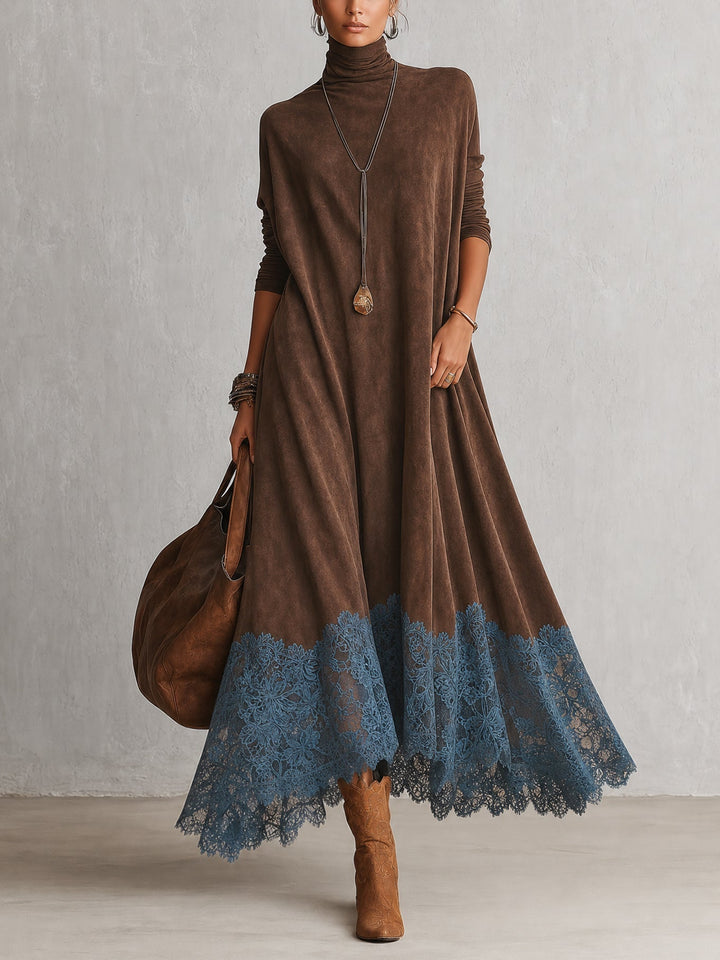 Brunella Lace-Hem Suede-Effect Maxi Dress