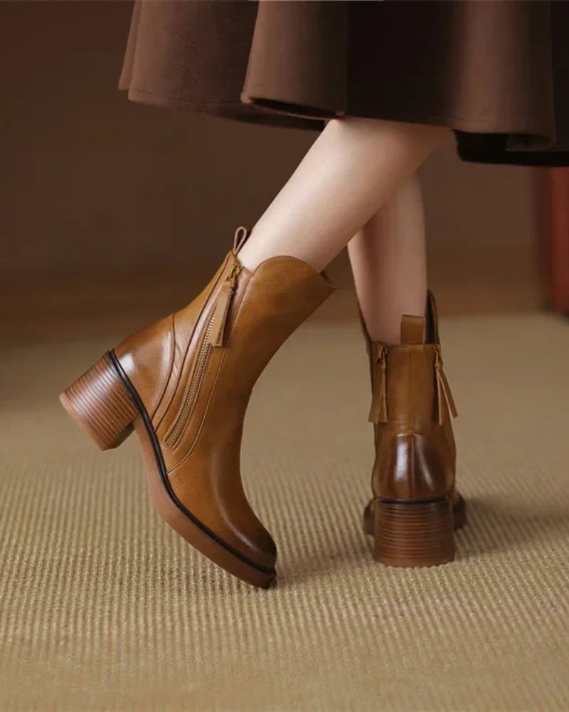 Pernelle Leather Block-Heel Boots