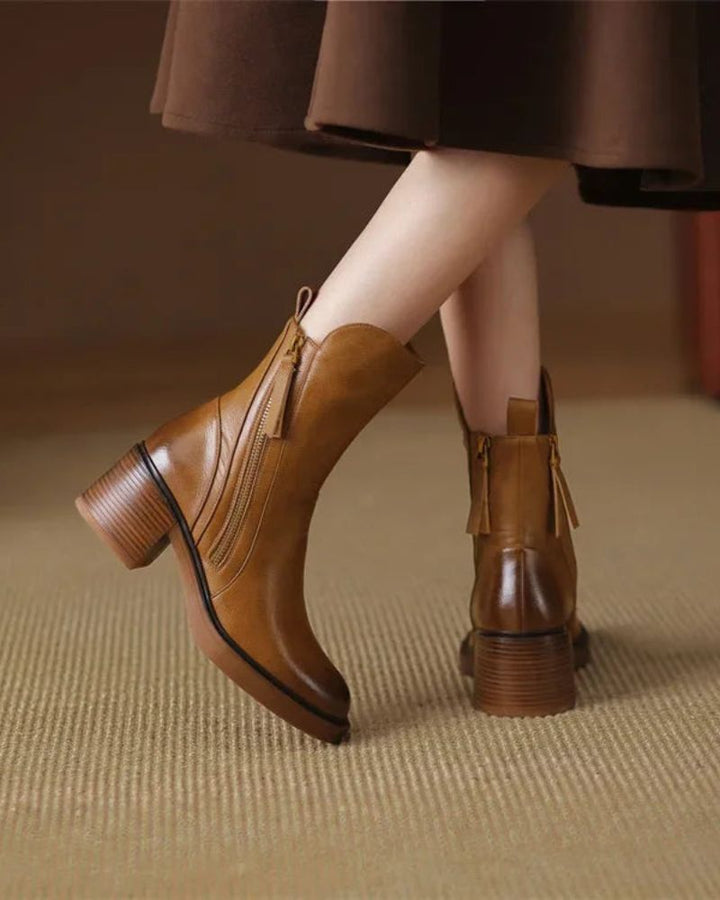 Pernelle Leather Block-Heel Boots