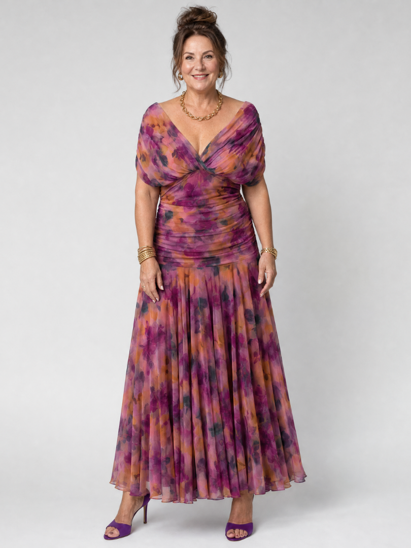 Calen Off Shoulder Flow Midi Dress by Roseworth London