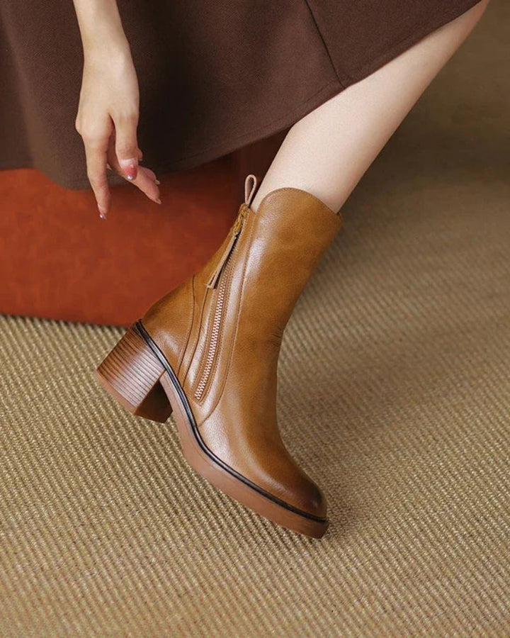 Pernelle Leather Block-Heel Boots