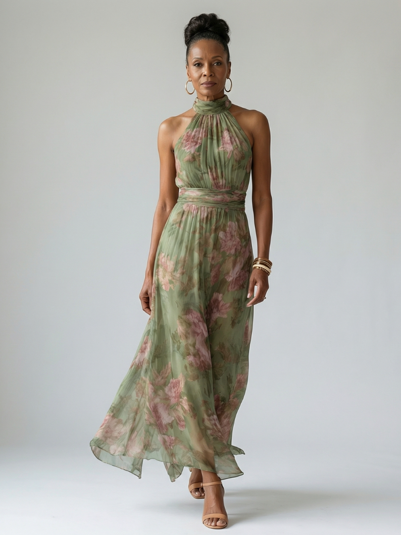 Mirelle Gathered Halter Midi Dress by Roseworth London