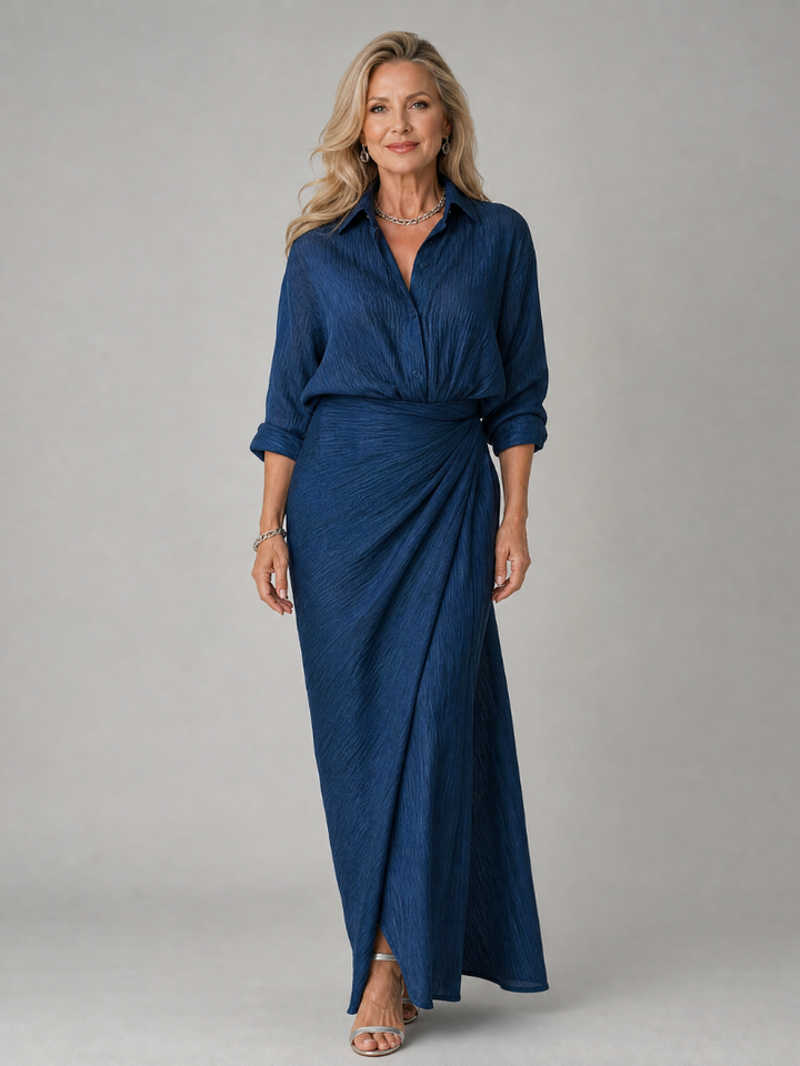 Mirque Long Sleeve Wrap Front Maxi Dress by Roseworth London