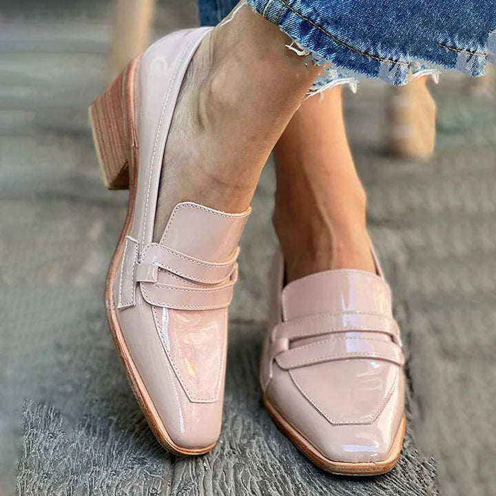 Glossy Loafers with Block Heel