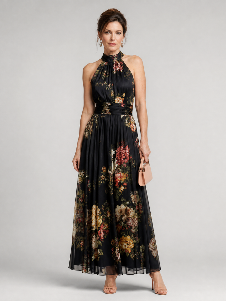 Sior Floral Halter Neck Midi Dress by Roseworth London