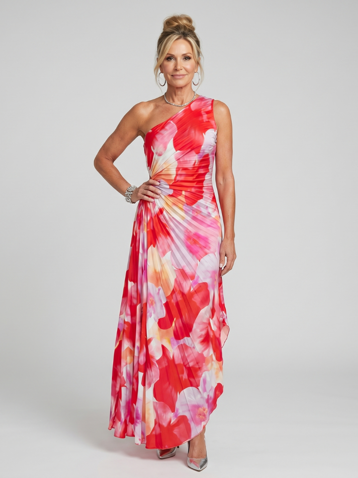 Taya One Shoulder Pleated Bodice Midi Dress by Roseworth London