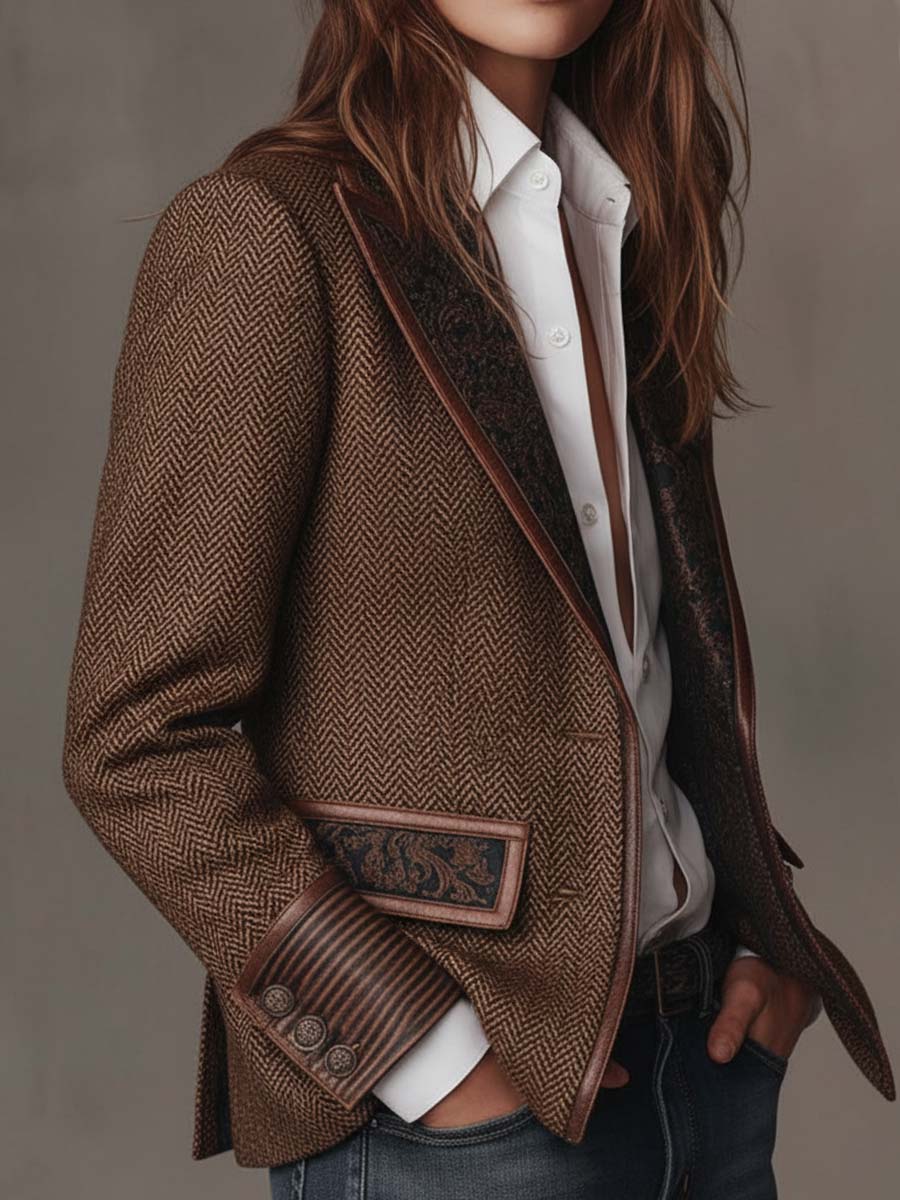 Doris Herringbone Paisley Blazer