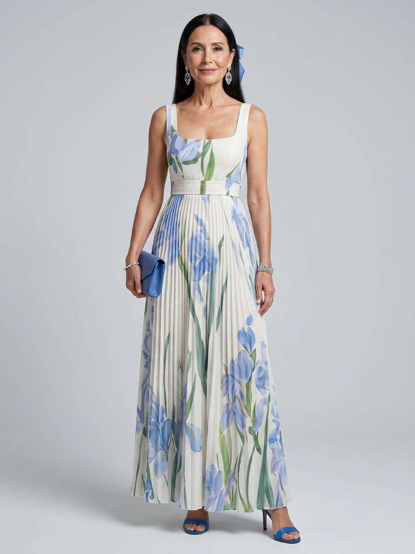 Ophelia Sleeveless Square Neck Floral Print Midi Dress by Roseworth London