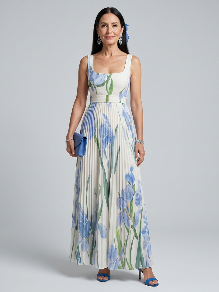 Ophelia Sleeveless Square Neck Floral Print Midi Dress by Roseworth London