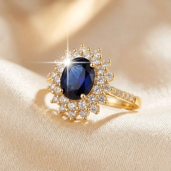 Eleanor gold Sapphire Halo Ring