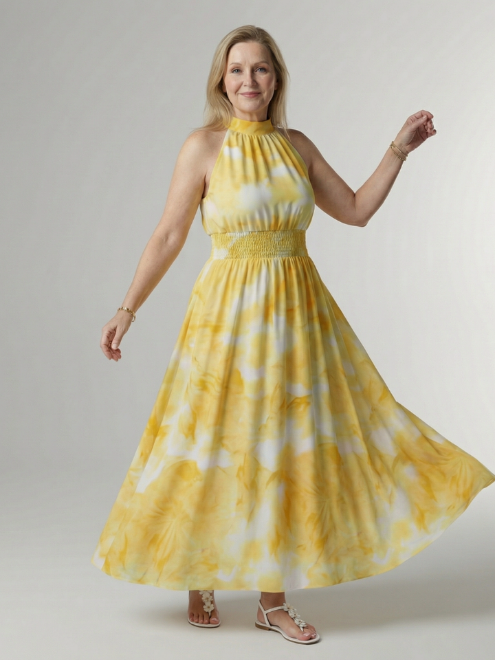 Sylin Gathered Halter Midi Dress by Roseworth London