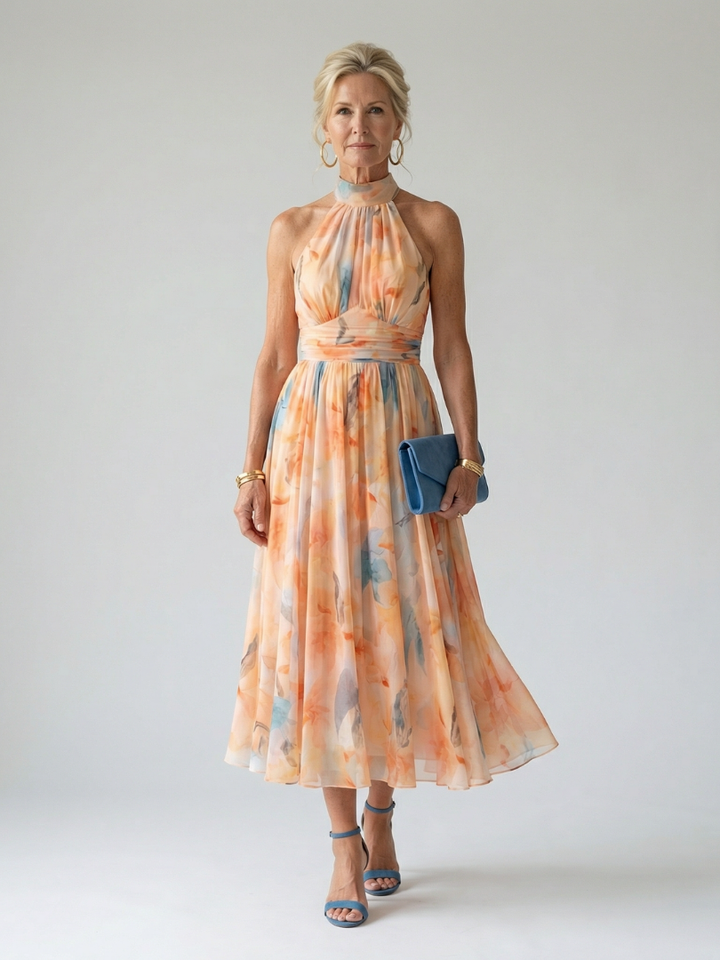 Elin Soft Halter Midi Dress by Roseworth London