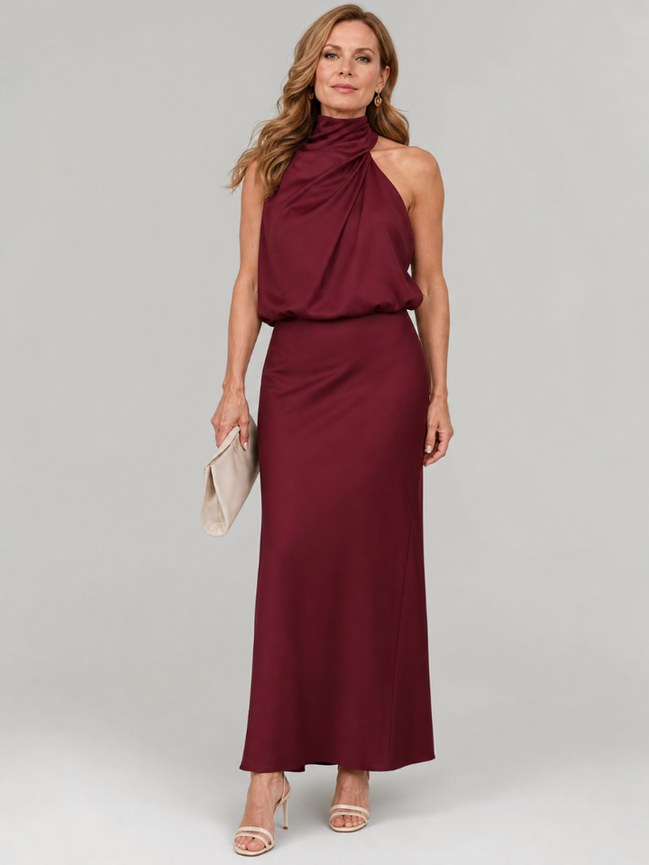Nopal Sleeveless Draped Neck Midi Dress by Roseworth London