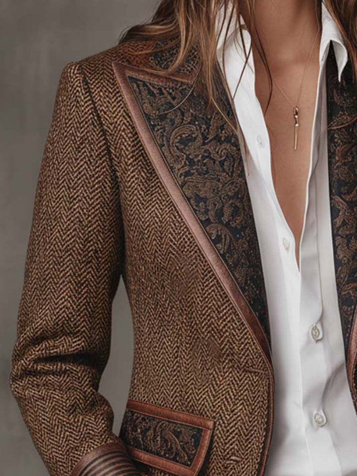 Doris Herringbone Paisley Blazer