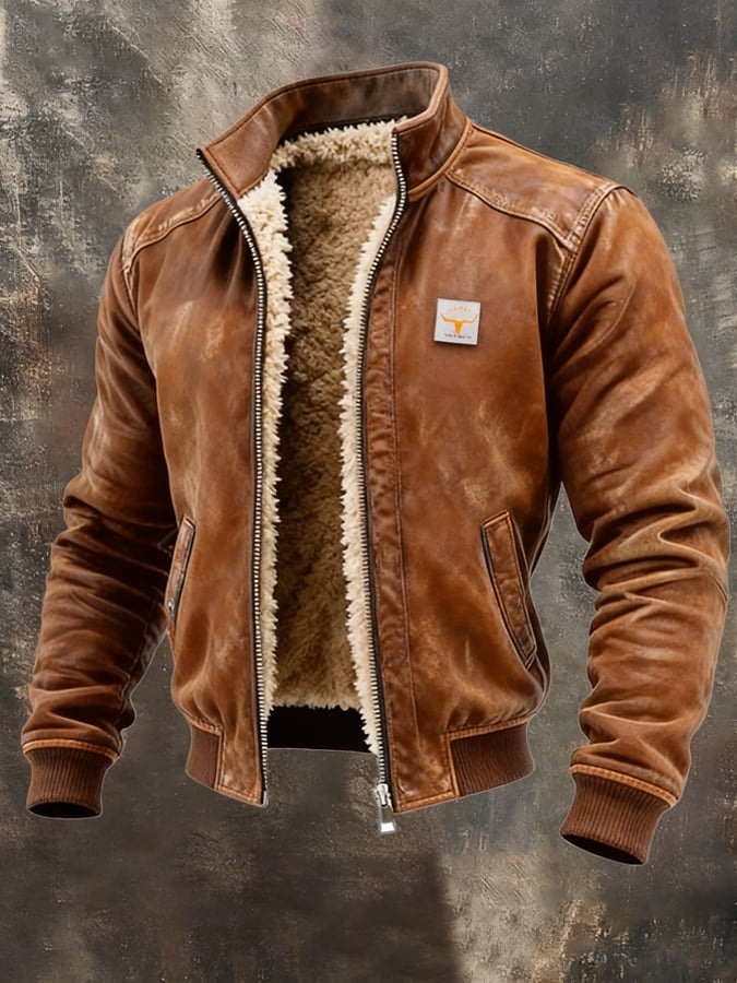 Noah Sherpa-Lined Leather-Look Bomber Jacket