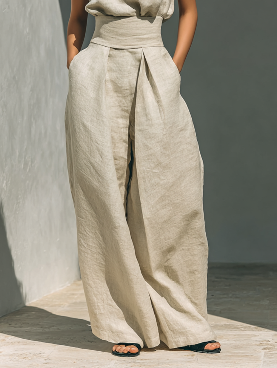 Maria™ | Complete Set with Tank Top and Wide-Leg Cotton-Linen Trousers