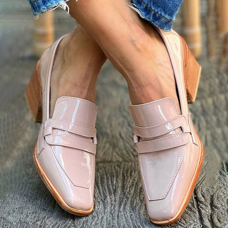 Glossy Loafers with Block Heel