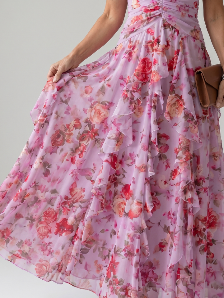 Nori Halter Neck Ruched Bodice Floral Maxi Dress by Roseworth London