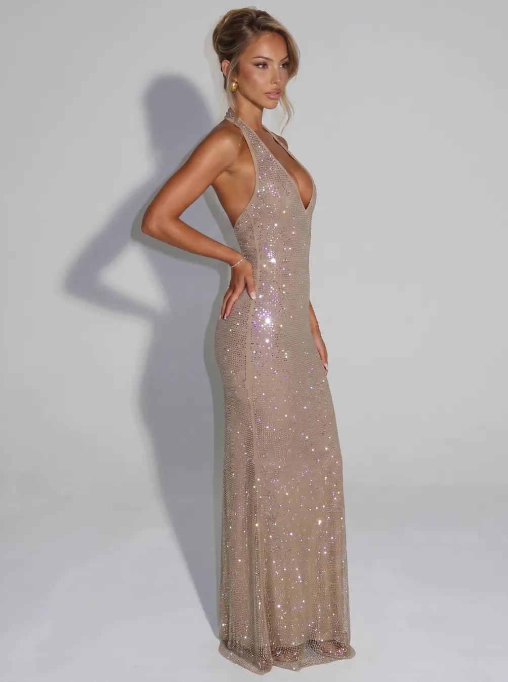 Sirea Sequin Sleeveless Sheer Panel Midi Dress by Roseworth London